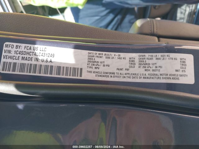 1C4SDHCT4LC431249 Dodge Durango R/t Rwd