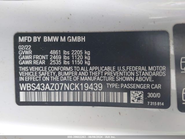 WBS43AZ07NCK19439 BMW M4 Competition Xdrive