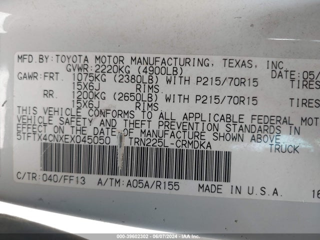 Toyota 2tr-fe 2014 5TFTX4CNXEX045050 Image 9