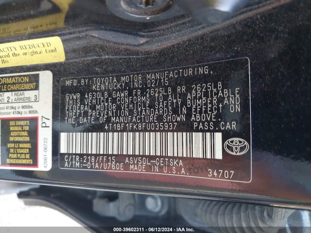 Toyota CAMRY SE 2015 4T1BF1FK8FU035937 Image 9