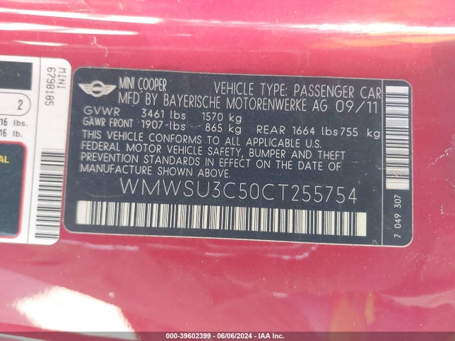 2012 MINI COOPER WMWSU3C50CT255754 Photo 8