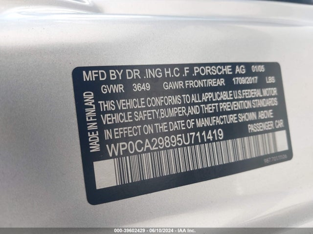 2005 PORSCHE BOXSTER WP0CA29895U711419 Photo 8