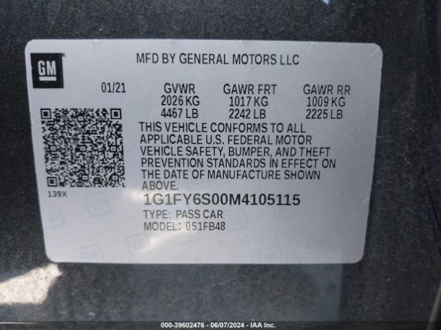 1G1FY6S00M4105115 Chevrolet Bolt Ev Fwd Lt