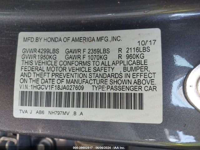 Honda ACCORD LX 2018 1HGCV1F18JA027609 Image 9