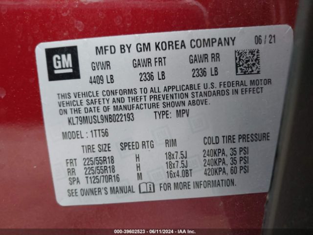 KL79MUSL9NB022193 Chevrolet Trailblazer Awd Rs