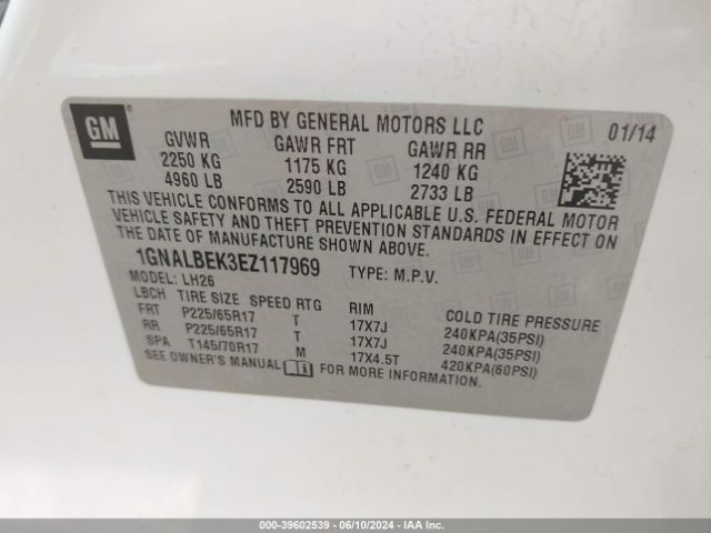 1GNALBEK3EZ117969 Chevrolet EQUINOX 1LT