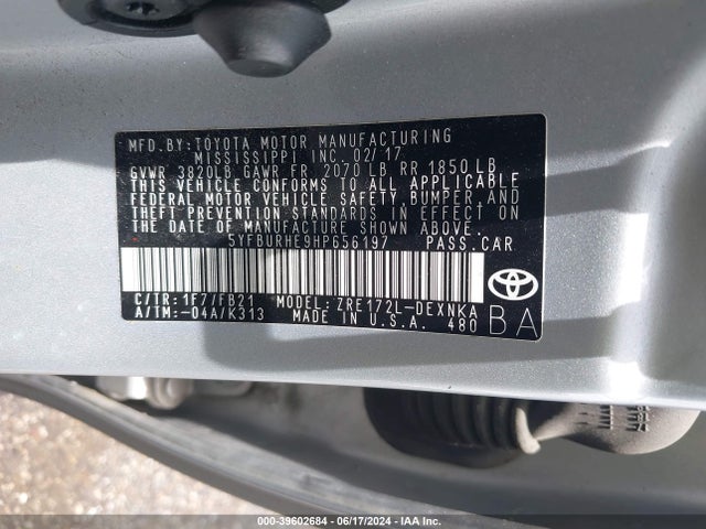 Toyota COROLLA LE 2017 5YFBURHE9HP656197 Image 9