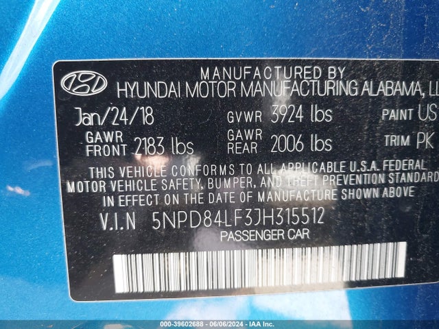 Hyundai ELANTRA SEL 2018 5NPD84LF3JH315512 Image 9