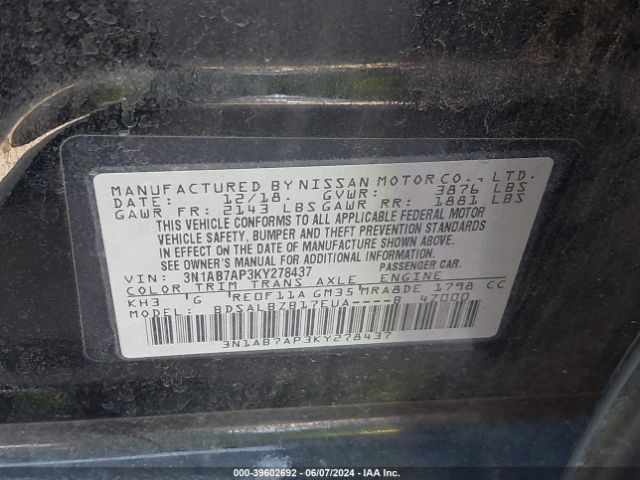 3N1AB7AP3KY278437 Nissan SENTRA S