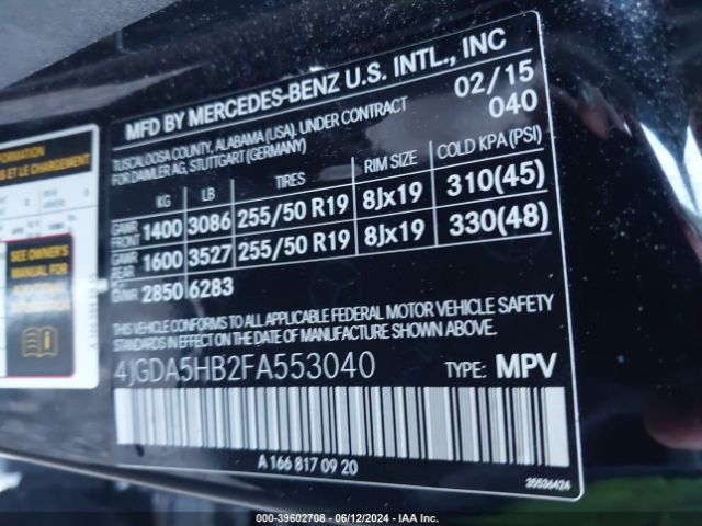 4JGDA5HB2FA553040 Mercedes-Benz Ml 350 4matic
