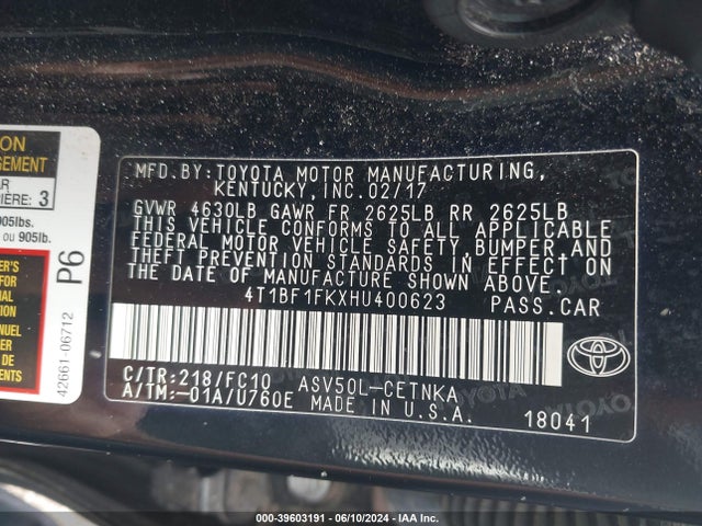 Toyota CAMRY LE 2017 4T1BF1FKXHU400623 Image 9