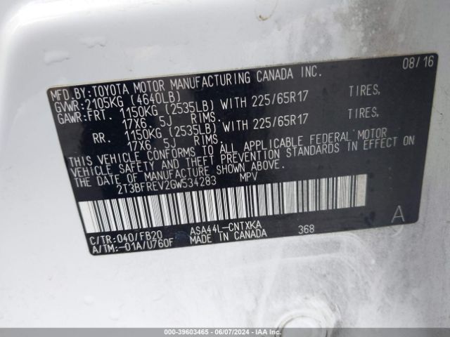 2T3BFREV2GW534283 Toyota RAV4 LE