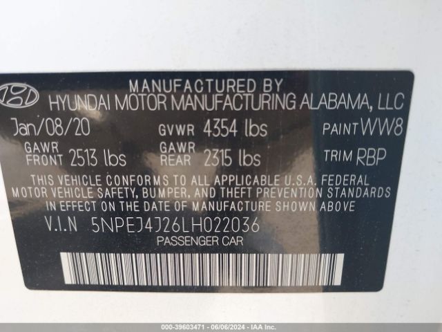 5NPEJ4J26LH022036 Hyundai Sonata Sel Plus