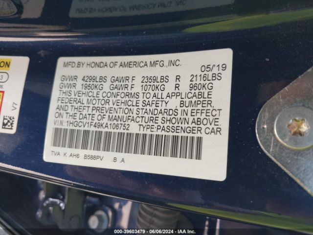 1HGCV1F49KA106752 Honda ACCORD EX