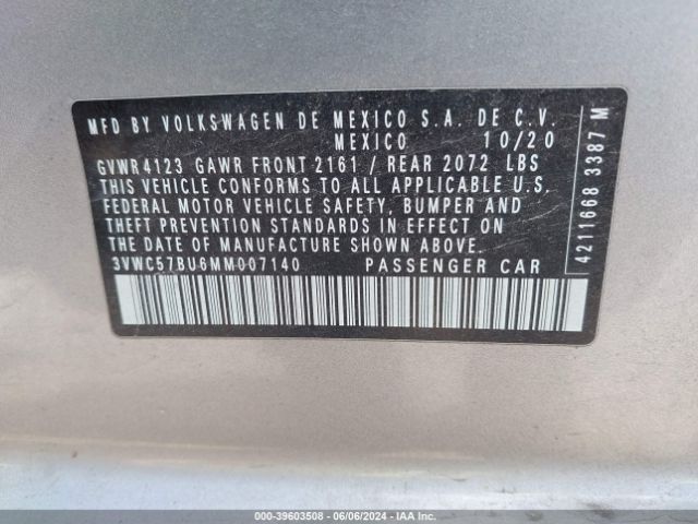 3VWC57BU6MM007140 Volkswagen Jetta 1.4t R-line/1.4t S/1.4t Se