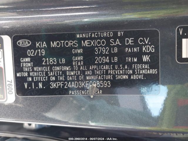 3KPF24AD3KE098593 KIA FORTE FE