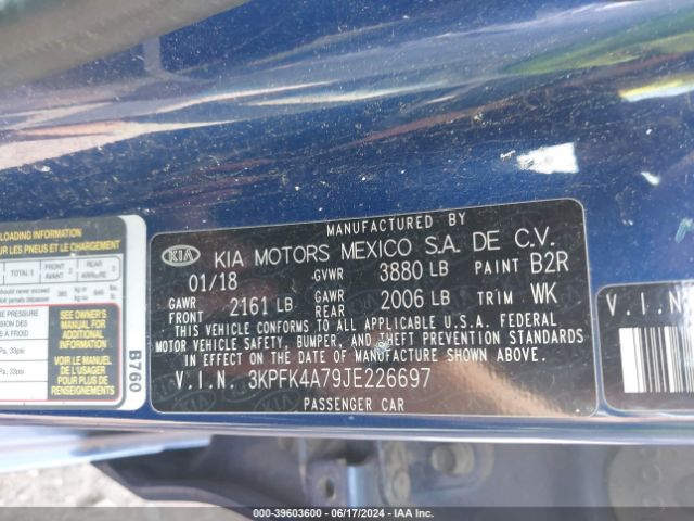 3KPFK4A79JE226697 KIA FORTE LX