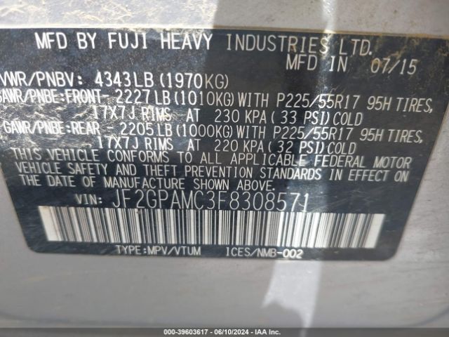 JF2GPAMC3F8308571 Subaru Xv Crosstrek 2.0i Limited