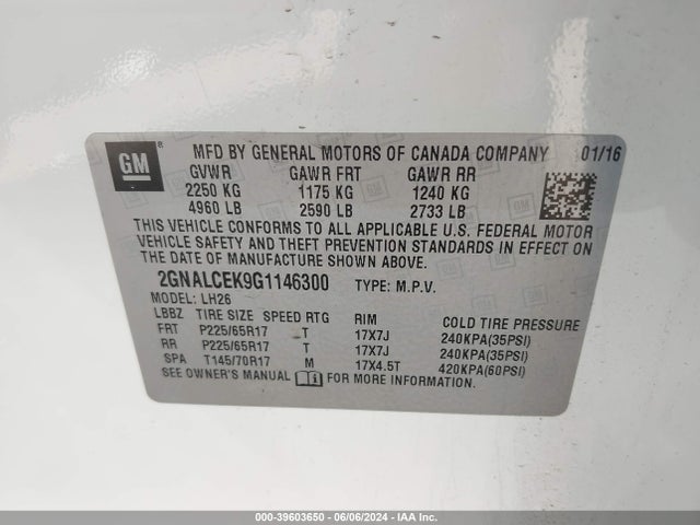 Chevrolet EQUINOX LT 2016 2GNALCEK9G1146300 Image 9