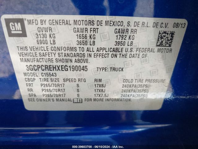 3GCPCREHXEG190045 Chevrolet Silverado 1500 2lt