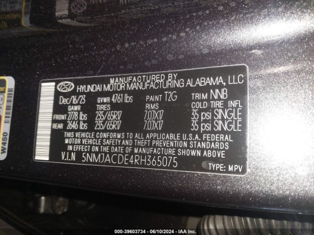 5NMJACDE4RH365075 Hyundai TUCSON SE