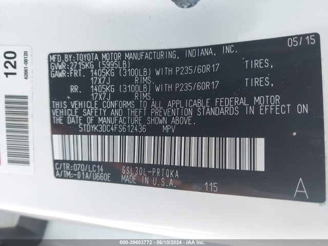 Toyota Sienna Xle/limited 2015 5TDYK3DC4FS612436 Image 9