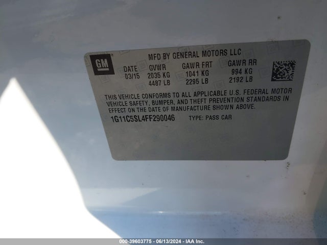 Chevrolet MALIBU 1LT 2015 1G11C5SL4FF290046 Image 9