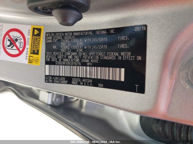 Toyota Highlander Limited Platinum 2019 5TDDZRFH2KS919216 Image 9