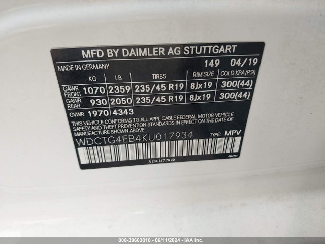 Mercedes-Benz GLA 250 2019 WDCTG4EB4KU017934 Image 9