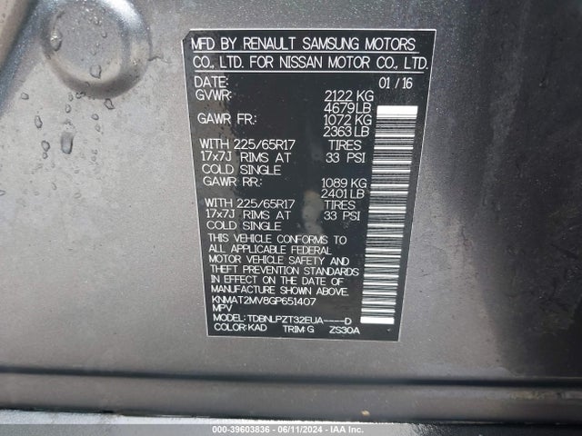 Nissan ROGUE S 2016 KNMAT2MV8GP651407 Image 9