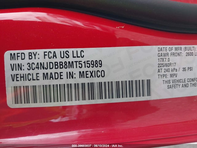 3C4NJDBB8MT515989 Jeep Compass Latitude 4x4