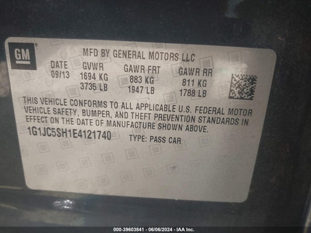 Chevrolet Sonic Lt Auto 2014 1G1JC5SH1E4121740 Image 9