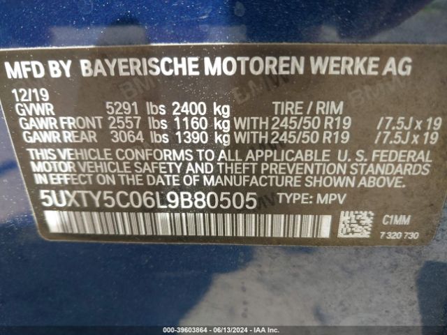 5UXTY5C06L9B80505 BMW X3 Xdrive30i
