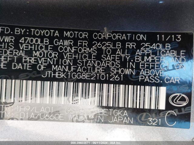 JTHBK1GG8E2101261 Lexus ES 350