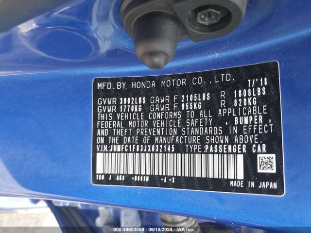 Honda Civic Ex-l 2018 JHMFC1F83JX032145 Image 9