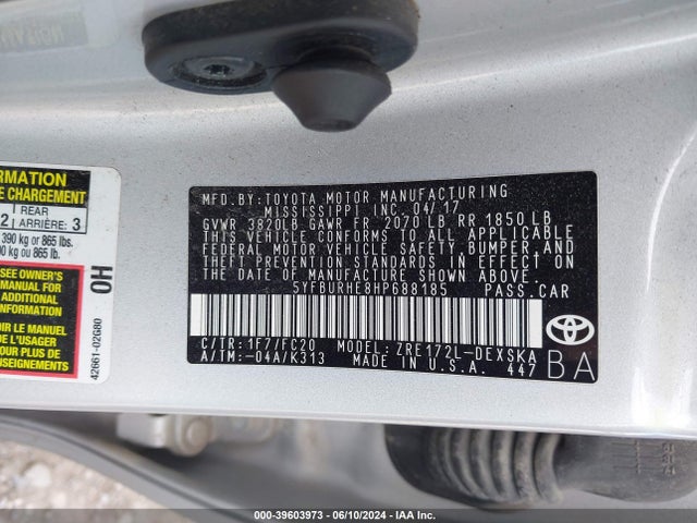 Toyota COROLLA SE 2017 5YFBURHE8HP688185 Image 9