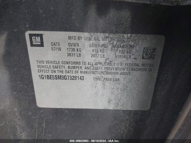 Chevrolet Cruze Lt Auto 2016 1G1BE5SM3G7328143 Image 9