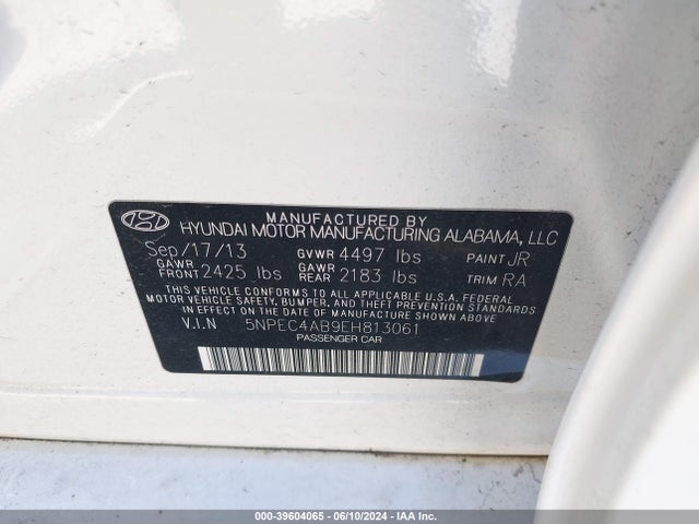 Hyundai Sonata Limited 2.0t 2014 5NPEC4AB9EH813061 Image 9
