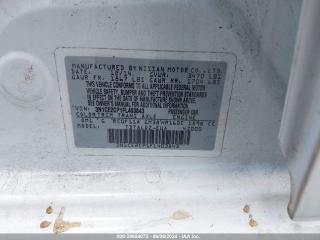 3N1CE2CP1FL403843 Nissan Versa Note S (sr)/s Plus/sl/sr/sv