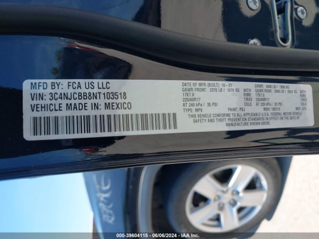 3C4NJCBB8NT103518 Jeep Compass Latitude Fwd