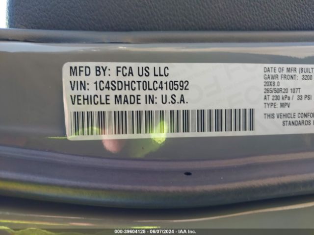 1C4SDHCT0LC410592 Dodge Durango R/t Rwd