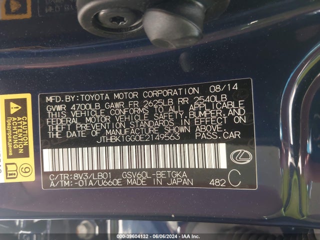 Lexus ES 350 2014 JTHBK1GG0E2149563 Image 9