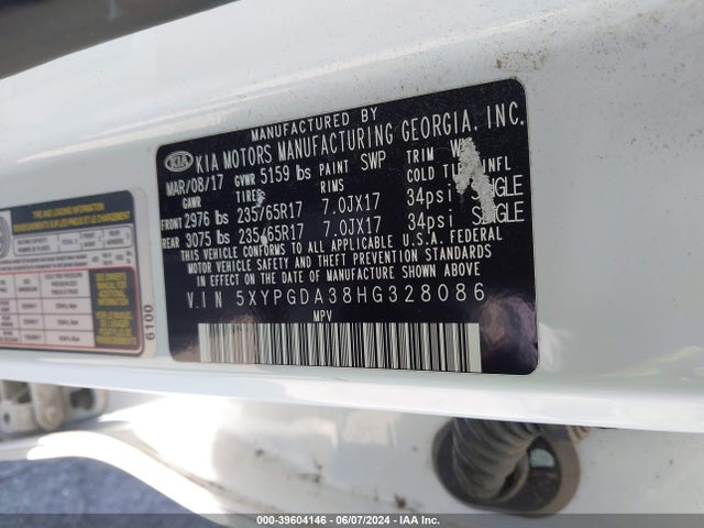 KIA Sorento 2.4l Lx 2017 5XYPGDA38HG328086 Image 9