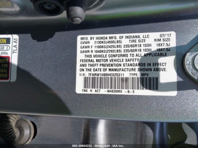 7FARW1H89HE025311 Honda Cr-v Ex-l/ex-l Navi