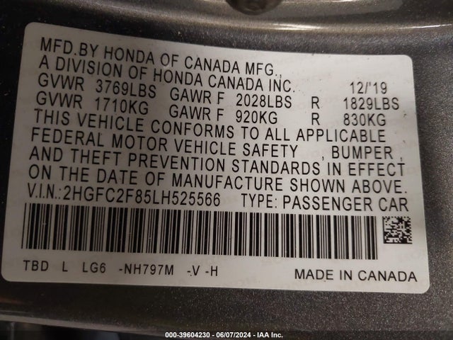 Honda Civic Sport 2020 2HGFC2F85LH525566 Image 9