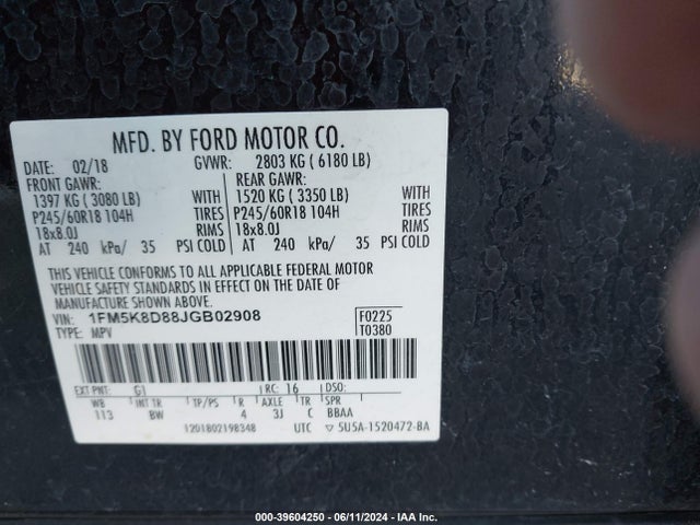 Ford EXPLORER XLT 2018 1FM5K8D88JGB02908 Image 9