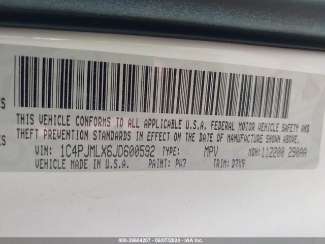 1C4PJMLX6JD600592 Jeep Cherokee Latitude Plus 4x4
