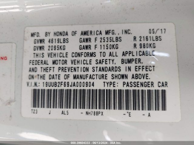 19UUB2F69JA000904 Acura TLX