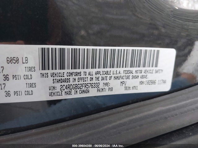 Dodge Grand Caravan Se 2015 2C4RDGBG2FR576332 Image 9
