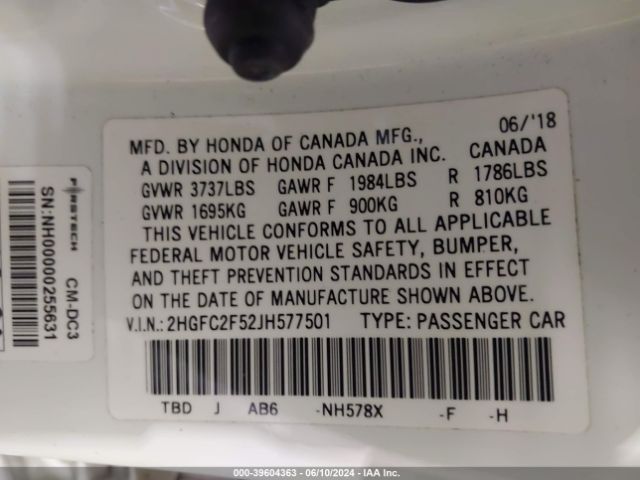 2HGFC2F52JH577501 Honda Civic Lx